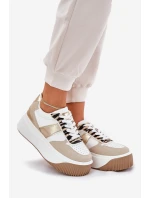 Sneakersy Damskie Na Masywnej Platformie Zwierzęcy Wzór Beżowo-Złote Telanila