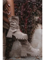 Botki Damskie Na Masywnym Obcasie Z Klamrami I Paskiem Beżowe Nerelisa Botki Damskie Na Masywnym Obcasie Z Klamrami I Paskiem Beżowe Nerelisa