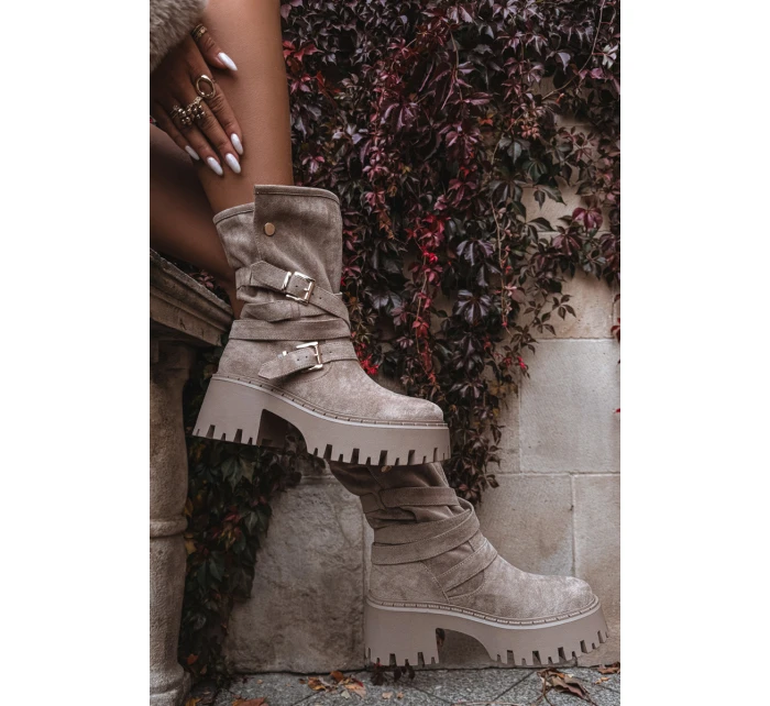 Botki Damskie Na Masywnym Obcasie Z Klamrami I Paskiem Beżowe Nerelisa Botki Damskie Na Masywnym Obcasie Z Klamrami I Paskiem Beżowe Nerelisa