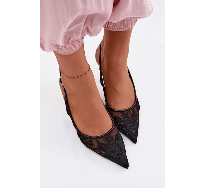 Krajkové Síťované Sandály na Podpatku Černé Mavia