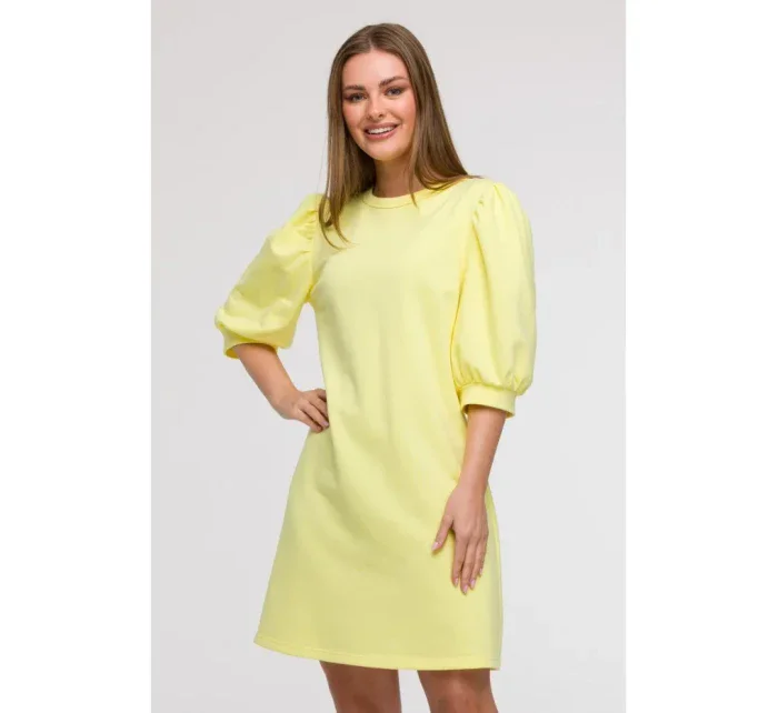 B291 Šaty áčkového strihu s rukávmi - citrón