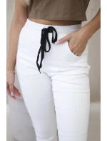 Džínsové nohavice s rebrovaným lemom biele