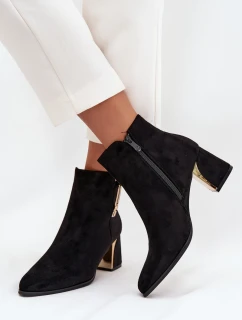 Dámské kotníkové boty na podpatku se zlatými detaily černé model 21710779 - Boto