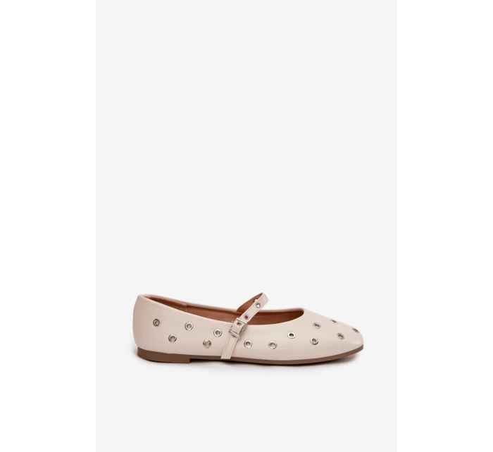 Dámské baleríny s páskem a sponou béžové model 21744513 - Boto