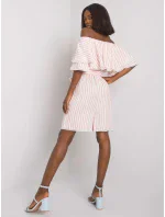 Sukienka LK SK model 20206354 biało różowy - FPrice Sukienka LK SK model 20206354 biało różowy - FPrice