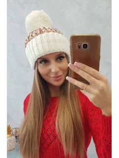 Dámska čiapka s brmbolcom Ellen K325 ecru