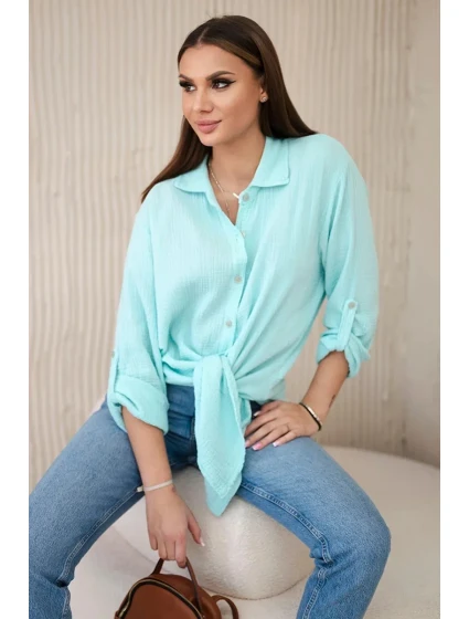 Bavlnená mušelínová košeľa oversize mint