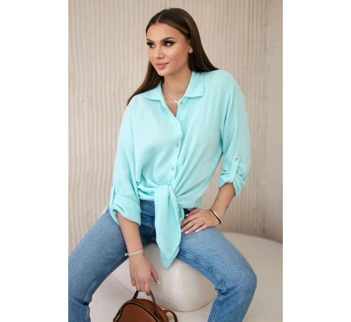 Bavlnená mušelínová košeľa oversize mint