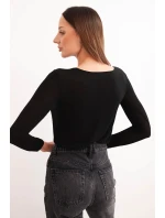 Dámska kašmírová blúzka s okrúhlym výstrihom a dlhými rukávmi čierna Dámska kašmírová blúzka s okrúhlym výstrihom a dlhými rukávmi čierna