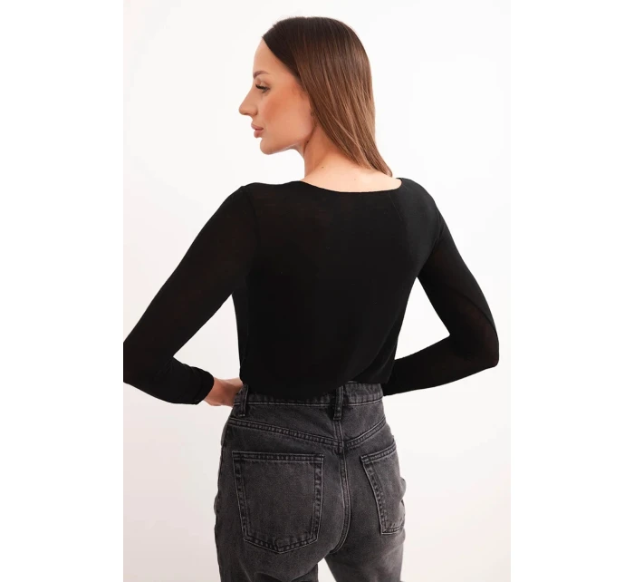 Dámska kašmírová blúzka s okrúhlym výstrihom a dlhými rukávmi čierna Dámska kašmírová blúzka s okrúhlym výstrihom a dlhými rukávmi čierna