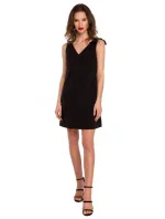 K128 Jednoduché šaty áčkového strihu s mašľou - čierne K128 Jednoduché šaty áčkového strihu s mašľou - čierne