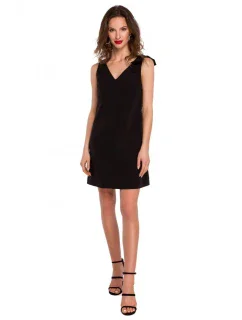 K128 Jednoduché šaty áčkového strihu s mašľou - čierne