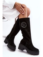 Damskie Zamszowe Kozaki Przed Kolano Czarne Lewski 3367 Damskie Zamszowe Kozaki Przed Kolano Czarne Lewski 3367