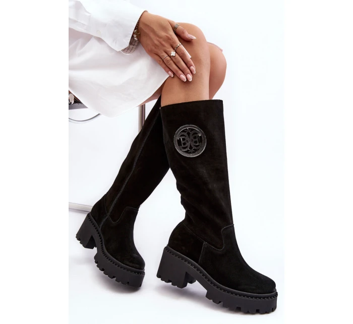 Damskie Zamszowe Kozaki Przed Kolano Czarne Lewski 3367 Damskie Zamszowe Kozaki Przed Kolano Czarne Lewski 3367