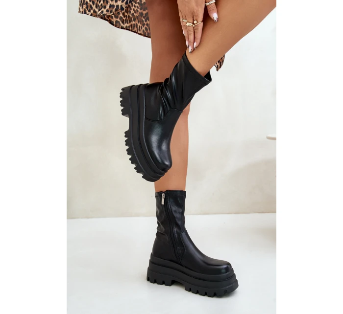 Botki Na Masywnej Platformie Czarne Florinara