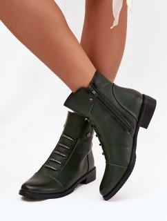 Zateplené dámské boty na plochém podpatku zelené model 21711137 - Boto