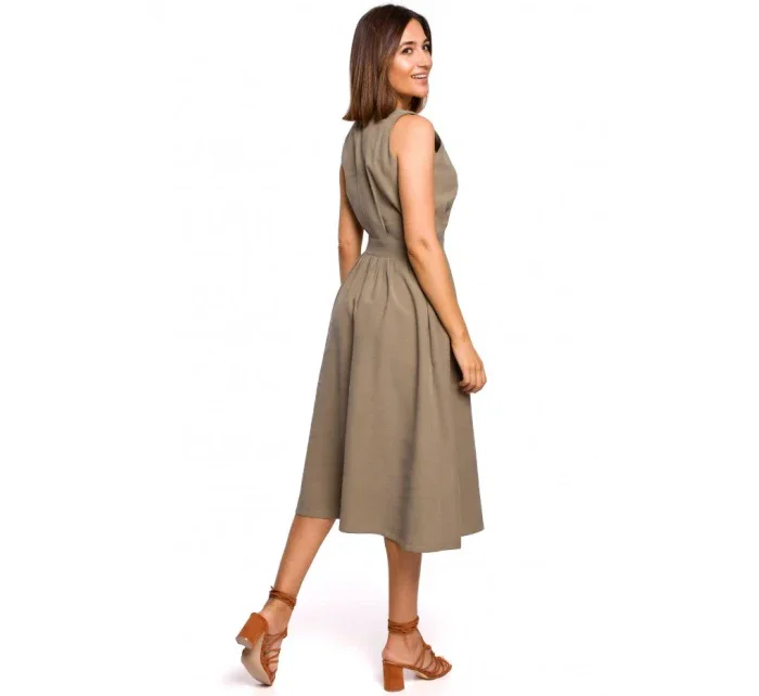 S224 Šaty bez rukávov s umelým zavinovaním - čierne