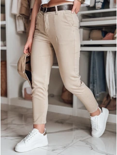 Dámské kalhoty slim fit s páskem tmavě béžové Dstreet model 21986241 - FashionStreet