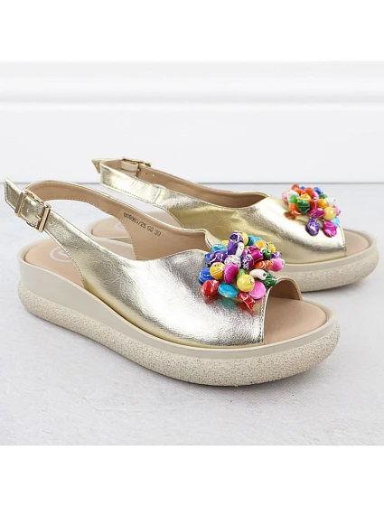 Dámské kožené sandály  s korálky a zlatou model 22134905 - FILIPPO