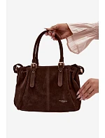Kožená kabelka z ekologického semiše čokoládová model 22111512 - Flora&Co