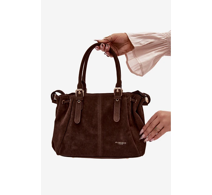 Kožená kabelka z ekologického semiše čokoládová model 22111512 - Flora&Co