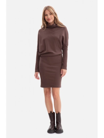 B309 Úpletové blúzkové šaty - hnedé