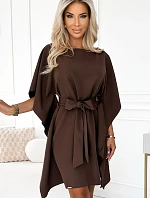 287-33 SOFIA Motýlie šaty so zaväzovaním v páse - CHOCOLATE