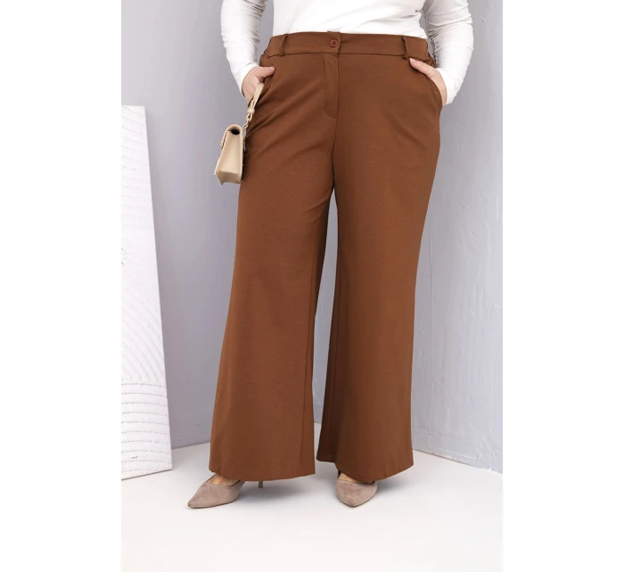 Dámske Plus veľkosť široké nohavice s vysokým pásom Dark Camel
