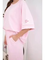 Dámsky maslový viskózový set mikina a široké nohavice candy pink