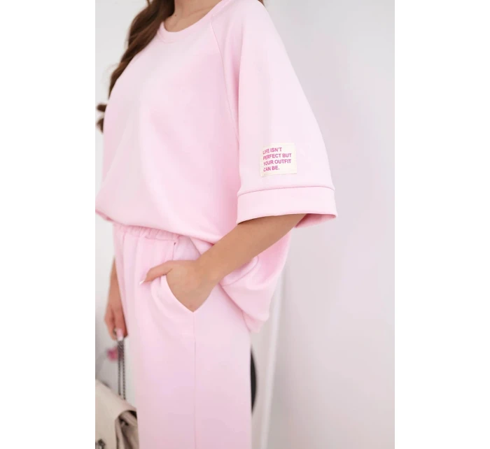 Dámsky maslový viskózový set mikina a široké nohavice candy pink