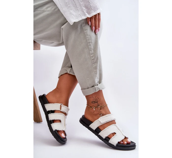 Damskie Klapki Materiałowe Na Rzep Białe Lamirose Damskie Klapki Materiałowe Na Rzep Białe Lamirose