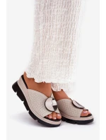 Dámské Kožené Sandály S Ozdobou Béžové model 21691670 - S.Barski