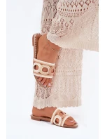 Szydełkowe Klapki Damskie Na Płaskim Obcasie Beżowe Nirina