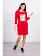 Šaty s 3D grafikou vtáka červené Šaty s 3D grafikou vtáka červené