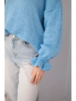 Dámsky sveter z mohéru a vlny voľného strihu modrý