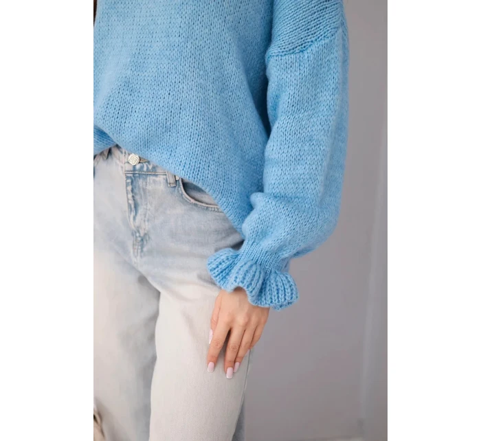 Dámsky sveter z mohéru a vlny voľného strihu modrý