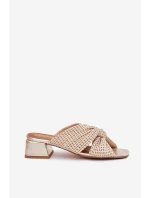 Klapki Damskie Na Klocku Maciejka 06955-25 Beżowo-Złote