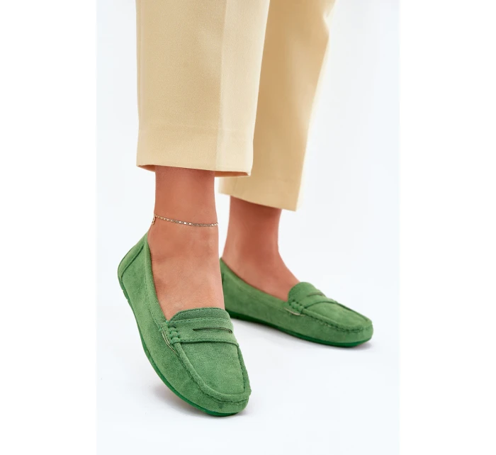 Damskie Zamszowe Mokasyny Zielone Lenvie