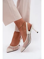 Kožené Síťované Sandály Lodičky Dámské Na Podpatku Maciejka K7507-22 Světle Béžové