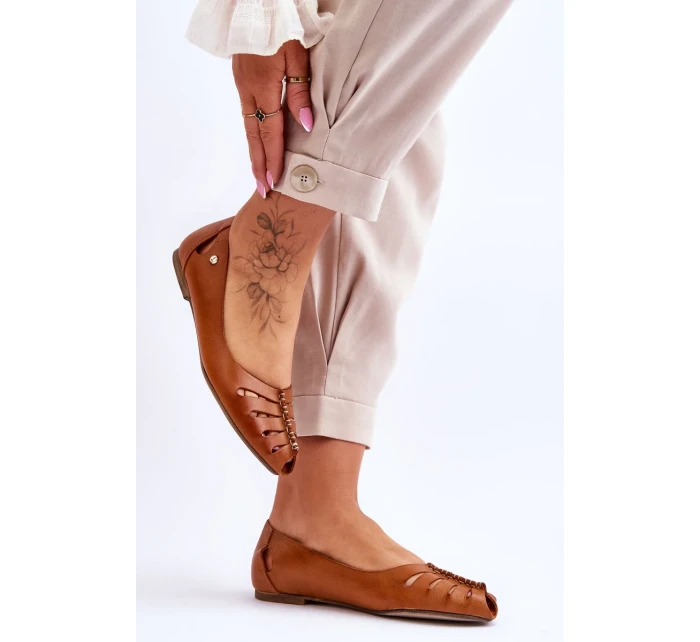 Pohodlné dámske kožené baleríny Brown Luka