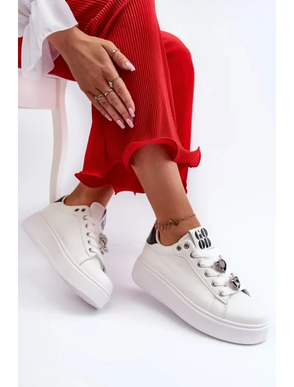 Dámske tenisky na platforme so srdiečkami, biele Azamia