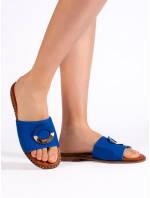 Módne modré dámske ponožky na podpätku bez päty