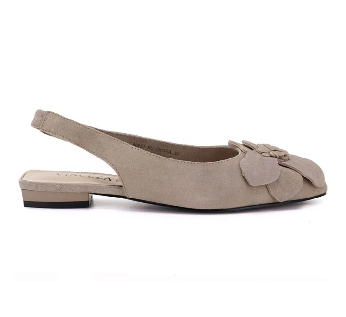 Dámské kožené květinové sandály béžové model 22117630 - VINCEZA