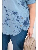 Dámske bavlnené Plus veľkosť blúzka s krátkymi rukávmi a vreckom Denim
