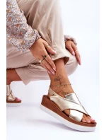 Skórzane Sandały Na Koturnie Złote Morgan Skórzane Sandały Na Koturnie Złote Morgan