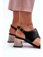 Dámské kožené sandály na podpatku model 21660007 černé - Maciejka