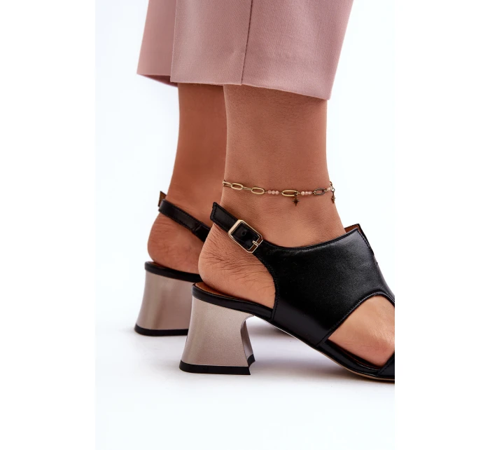 Dámské kožené sandály na podpatku model 21660007 černé - Maciejka