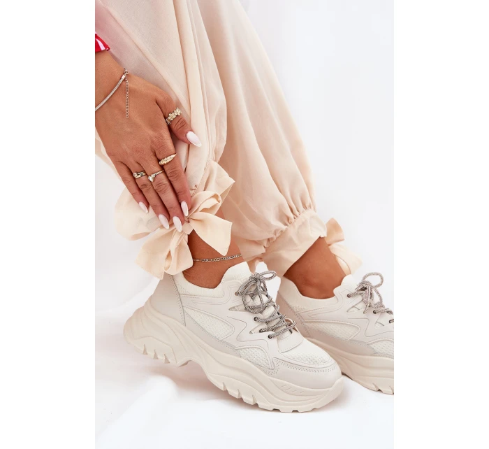 Dámské tenisky na platformě s ozdobným šněrováním béžové model 21690416 - Boto
