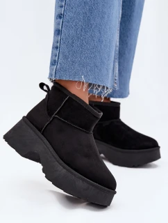 Śniegowce Damskie Niskie Wsuwane Ocieplane Futerkiem Czarne Mavelle