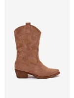 Dámské boty kovbojky na podpatku zateplené béžové model 21772330 - Boto